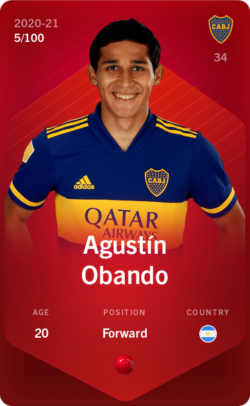 Sorare - Sorare Official - Agustín Obando 2020-21 • Rare 5/100 - NFT # 51444375226797469829896249523391277795627000786419425156935167660093529783275