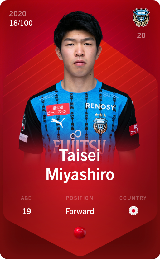 Sorare - Sorare Official - Taisei Miyashiro 2020-21 • Rare 18/100 - NFT # 19211140303591206921261275562003904768459032183490462429035088078935185042505