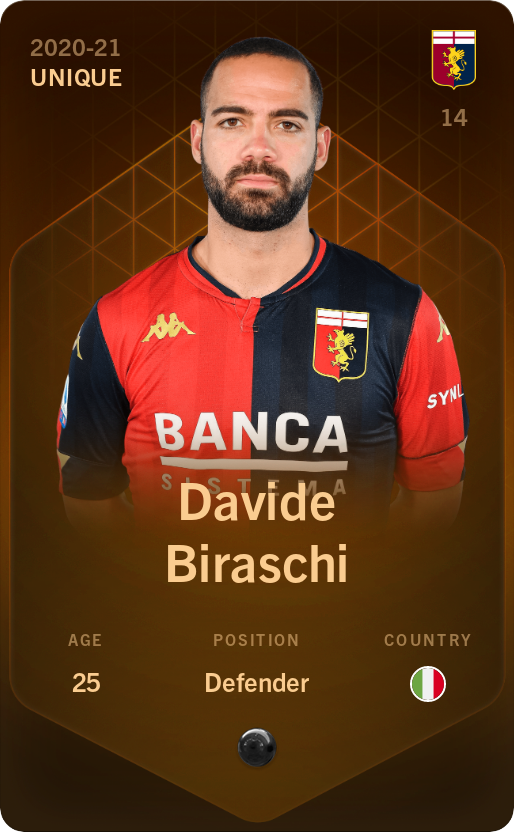 Sorare - Sorare Official - Davide Biraschi 2020-21 • Unique - NFT # 103488418572134738242180411947105234654684834496549962062186187303725750267859