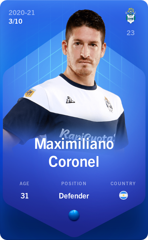 Sorare - Sorare Official - Maximiliano Coronel 2020-21 • Super Rare 3/10 - NFT # 37095042698979180934573718381426611742579561282630282028346406079347986010242