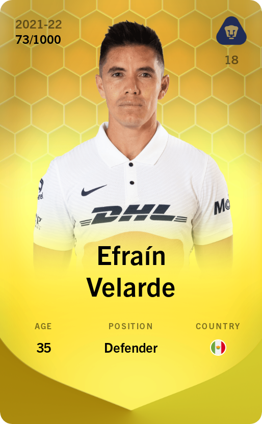 Sorare - Sorare Official - Efraín Velarde 2021-22 • Limited 73/1000 - NFT # 88292005556424954471844640033487494275180470629545954181794535209502656410016