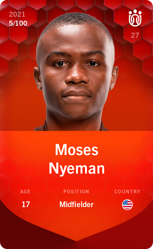 Sorare - Sorare Official - Moses Nyeman 2021-22 • Rare 5/100 - NFT # 61738685003971209182114413014434357277973110872405535598585222917401124525128