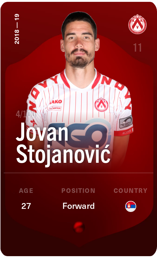 Sorare - Sorare Official - Jovan Stojanović 2018-19 • Rare 4/100 - NFT # 34925859121575400074933451071901422372257320261719959933743076347859424082551