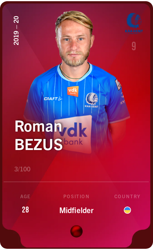 Sorare - Sorare Official - Roman Bezus 2019-20 • Rare 3/100 - NFT # 39579256496910073109826662900973482841086833481255528788238136259598104963289