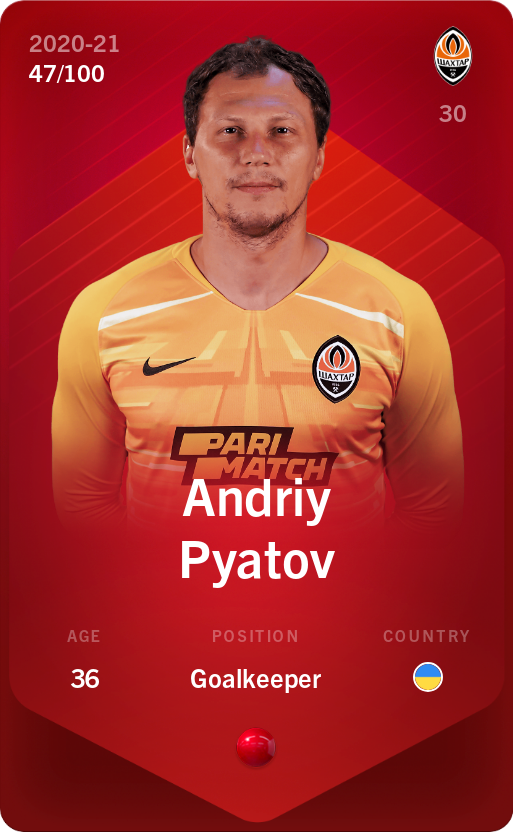 Sorare - Sorare Official - Andriy Pyatov 2020-21 • Rare 47/100 - NFT # 98941804757883390349832779763386203340649518755774492818341704449658683381603