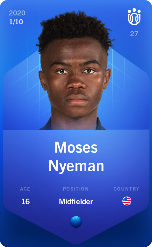 Sorare - Sorare Official - Moses Nyeman 2020-21 • Super Rare 1/10 - NFT # 46416793564815863331300694479134081526469327173116584738789208533189452323551