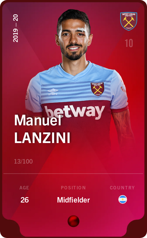 Sorare - Sorare Official - Manuel Lanzini 2019-20 • Rare 13/100 - NFT # 24079921045903385624087007162335726111409007744201126761808768692196364693297