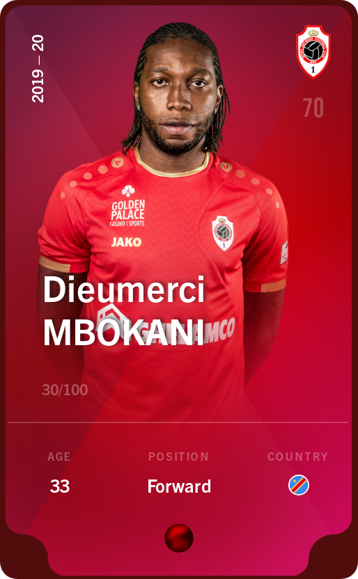 Sorare - Sorare Official - Dieumerci Mbokani 2019-20 • Rare 30/100 - NFT # 27372589928617908047195917141407345245893957360622851241583566565432352347438