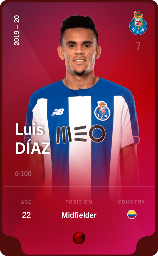 Sorare - Sorare Official - Luis Díaz 2019-20 • Rare 6/100 - NFT # 113599147622348712215731825496371049686054902149463534015436170795141710769499