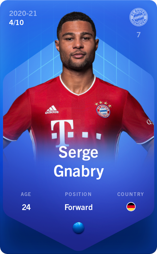 Sorare - Sorare Official - Serge Gnabry 2020-21 • Super Rare 4/10 - NFT # 38763112780410826846423252202060452657189458711881370916046374961767674414857