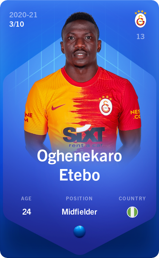 Sorare - Sorare Official - Oghenekaro Etebo 2020-21 • Super Rare 3/10 - NFT # 37268627084347370217254375359645262071607996903688892348970769123023865319490