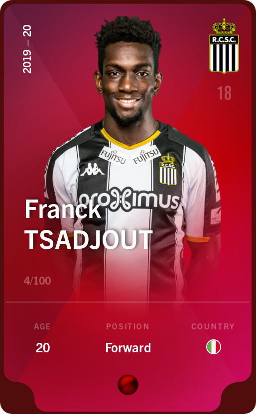Sorare - Sorare Official - Franck Tsadjout 2019-20 • Rare 4/100 - NFT # 109566222670573382577368074826591413615305456417368902650562544756029117321865