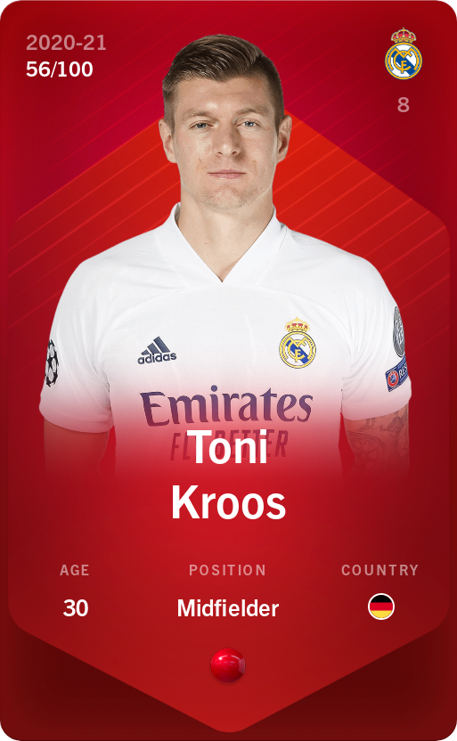 Sorare - Sorare Official - Toni Kroos 2020-21 • Rare 56/100 - NFT # 27764583594672597377375078742335904013289964062470053796080734608005926526420