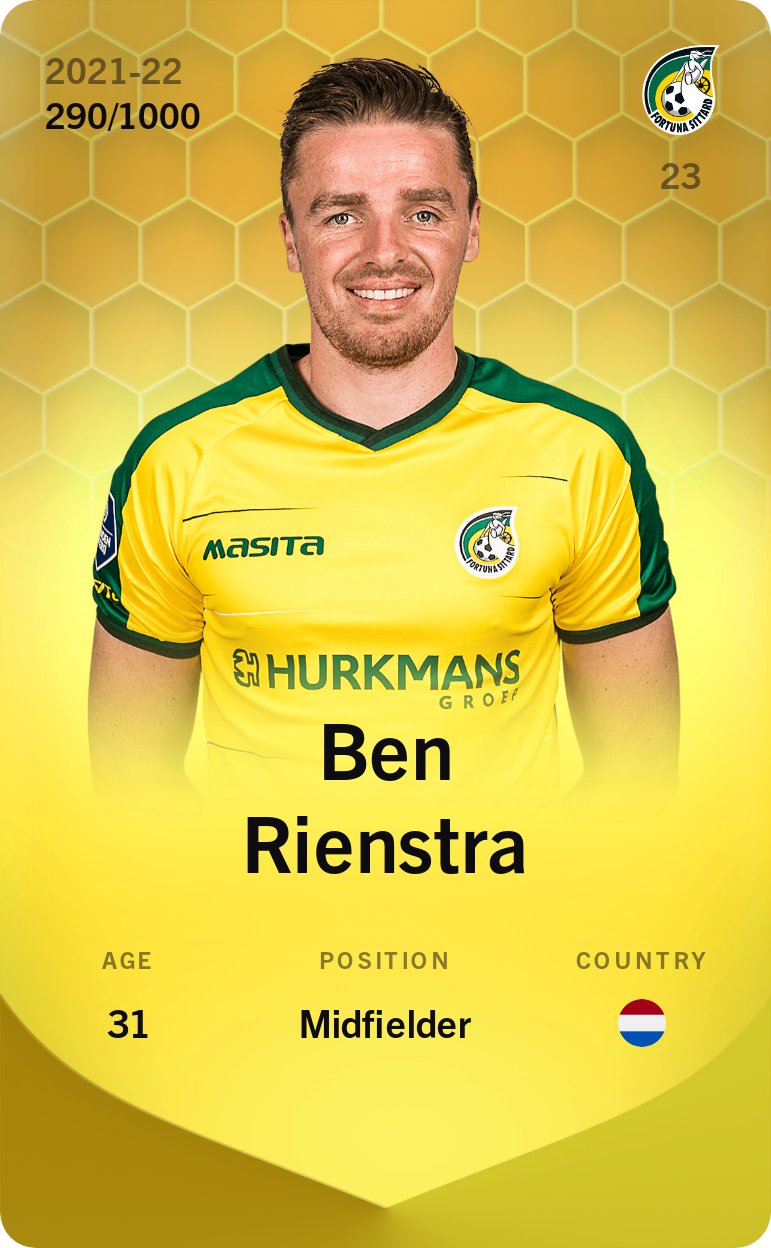 Sorare - Sorare Official - Ben Rienstra 2021-22 • Limited 290/1000 - NFT # 48348282608316963424095591547481180723637359803753798251534099911259650190391