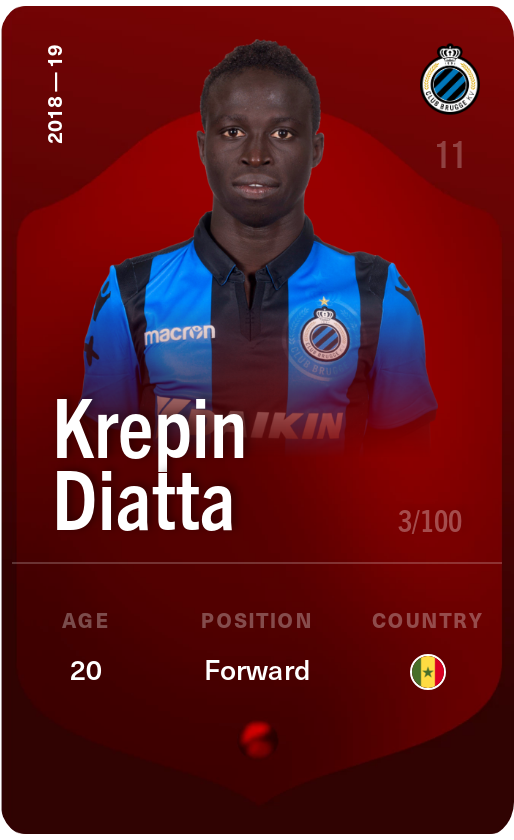 Sorare - Sorare Official - Krepin Diatta 2018-19 • Rare 3/100 - NFT # 71416897978219597033888130615020780884130177982385883605215382807561631871654