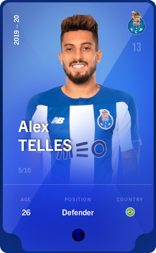Sorare - Sorare Official - Alex Telles 2019-20 • Super Rare 5/10 - NFT # 88257527319521116736872306708855372444499484861053366853232915186751813881916