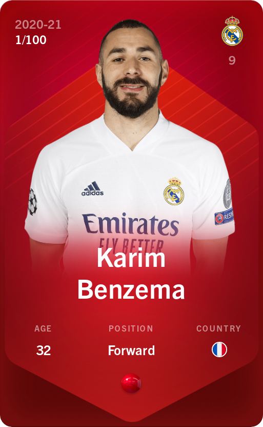 Sorare - Sorare Official - Karim Benzema 2020-21 • Rare 1/100 - NFT # 42383335200437317651961090378684746717178262091973184511290178368281236114253