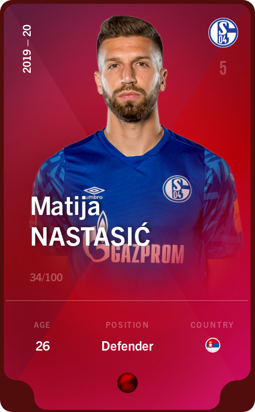 Sorare - Sorare Official - Matija Nastasić 2019-20 • Rare 34/100 - NFT # 92309028259885539568633941743309768574277846680818496875321874167655225353382