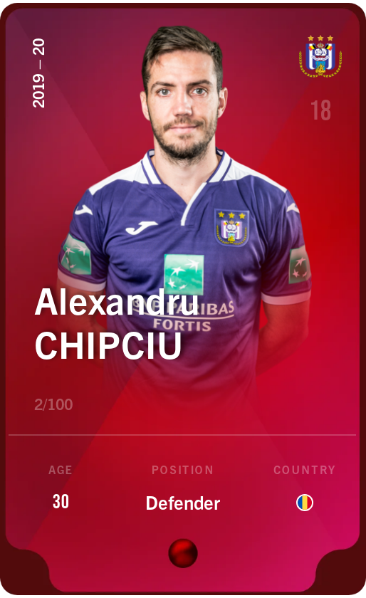 Sorare - Sorare Official - Alexandru Chipciu 2019-20 • Rare 2/100 - NFT # 76700074441181793672926969502745709113358540050070329937529590439636571455003