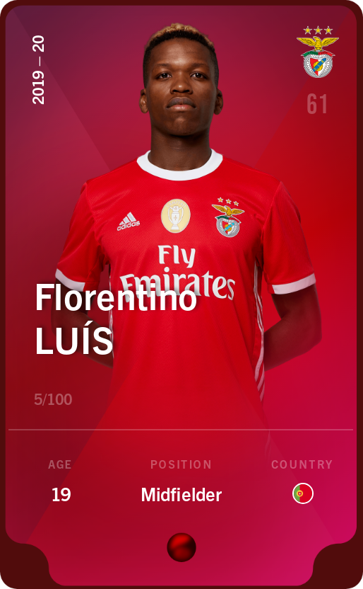 Sorare - Sorare Official - Florentino Luís 2019-20 • Rare 5/100 - NFT # 2003187618099401314426411674282300534212224901741276912055180808353257670338