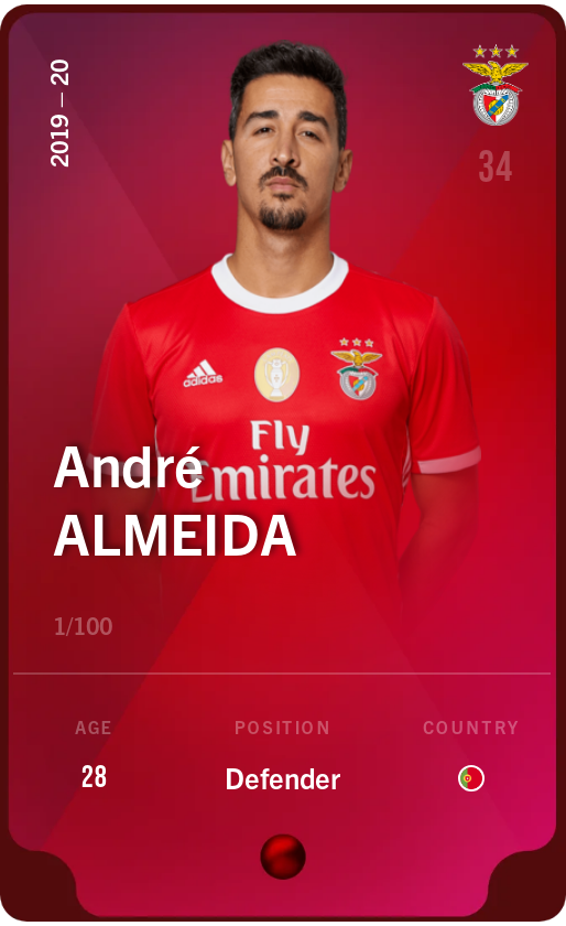 Sorare - Sorare Official - André Almeida 2019-20 • Rare 1/100 - NFT # 98193452137837797476237862882146759263990576463856953782283730507957814300851