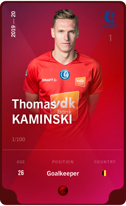 Sorare - Sorare Official - Thomas Kaminski 2019-20 • Rare 1/100 - NFT # 16656586807023252702281557082410763714781819325038390695743484143285128819668