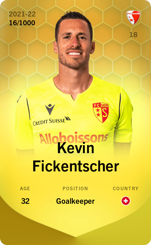 Sorare - Sorare Official - Kevin Fickentscher 2021-22 • Limited 16/1000 - NFT # 11382806706524296600122014240662890646673565064933468739912354502175398305605