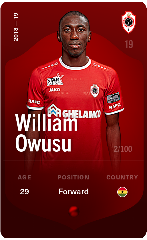 Sorare - Sorare Official - William Owusu 2018-19 • Rare 2/100 - NFT # 91428901004939927236241755678311481932017906238760830739730072890034464160550