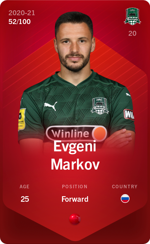 Sorare - Sorare Official - Evgeni Markov 2020-21 • Rare 52/100 - NFT # 114447910867748934012983396568432906480615004040716277371726222939059276483074