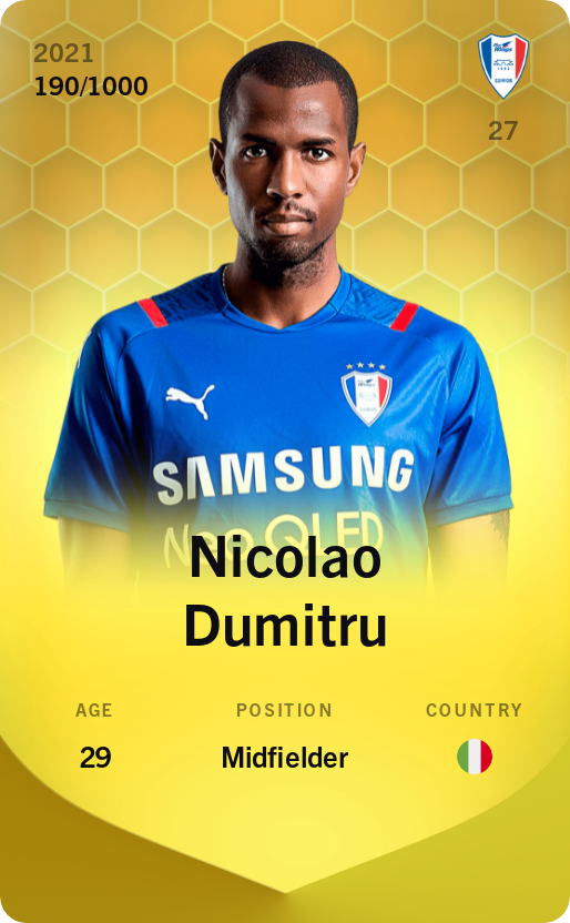 Sorare - Sorare Official - Nicolao Dumitru 2021-22 • Limited 190/1000 - NFT # 56536002319966077544350161655881798023267436767957504746122592378270550794521