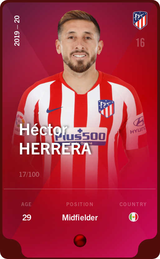 Sorare - Sorare Official - Héctor Herrera 2019-20 • Rare 17/100 - NFT # 29337290182231605381909440848067224229998522895257628771998993305984518630845