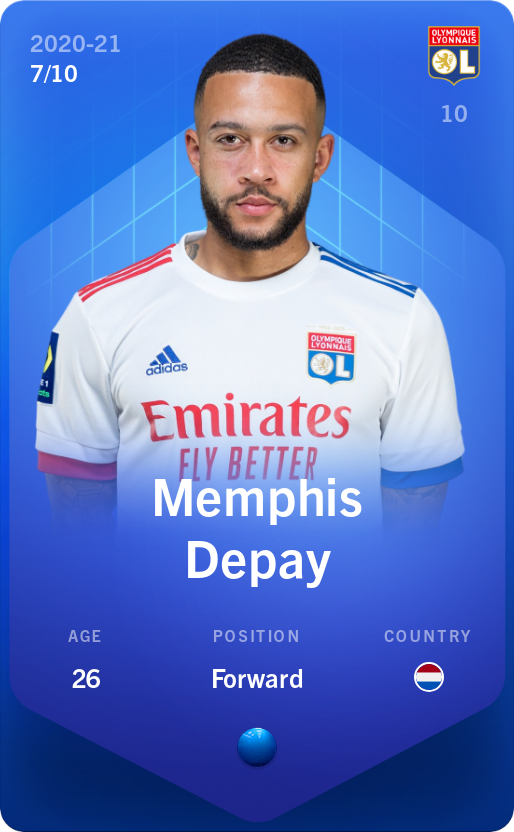 Sorare - Sorare Official - Memphis Depay 2020-21 • Super Rare 7/10 - NFT # 14599970565314347218681984507007646579017424967510005999362558998191781580115