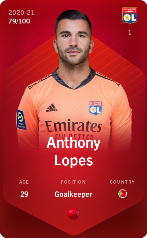 Sorare - Sorare Official - Anthony Lopes 2020-21 • Rare 79/100 - NFT # 52153519218977817306790949226216927785951736759343742186201158527858909787266