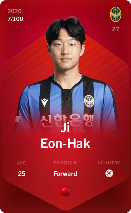Sorare - Sorare Official - Ji Eon-Hak 2020-21 • Rare 7/100 - NFT # 70068763667919625824916525386954962882573740297969477831414168955041136550842