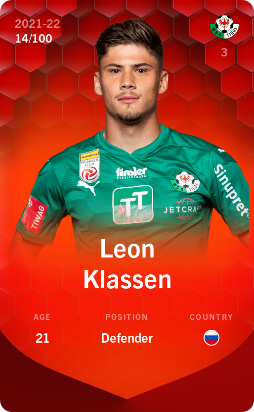 Sorare - Sorare Official - Leon Klassen 2021-22 • Rare 14/100 - NFT # 70925809647502407451739904904260988561330516363203510740171462167901334925437