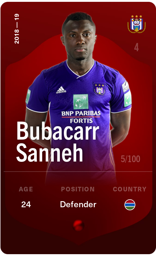 Sorare - Sorare Official - Bubacarr Sanneh 2018-19 • Rare 5/100 - NFT # 59800373064075761498539217808093474157576803399552989285836761008179263791257