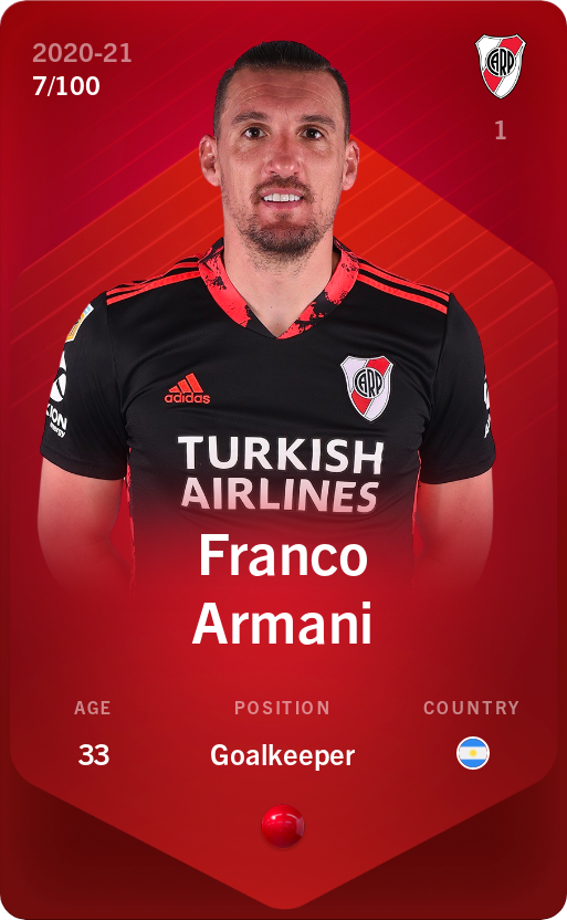 Sorare - Sorare Official - Franco Armani 2020-21 • Rare 7/100 - NFT # 102472445553322197457982644421308122224209252072101686504318690832254032810994