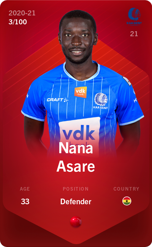 Sorare - Sorare Official - Nana Asare 2020-21 • Rare 3/100 - NFT # 57777210312897168753816197007207489710617218258386564470337534268479080703193