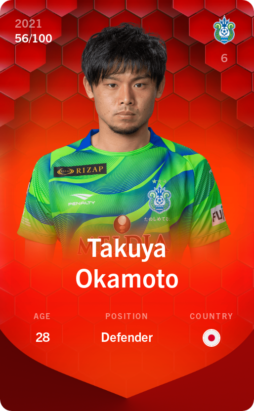 Sorare - Sorare Official - Takuya Okamoto 2021-22 • Rare 56/100 - NFT # 46726624690435282717717184945426696246371183221778550237358135501306498876438