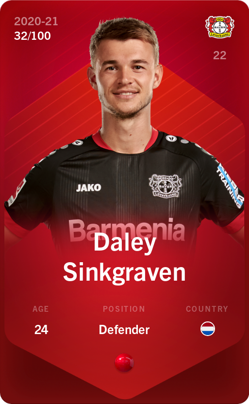 Sorare - Sorare Official - Daley Sinkgraven 2020-21 • Rare 32/100 - NFT # 94387039783900525612449558010883517388008395055972908810526734597637530083135
