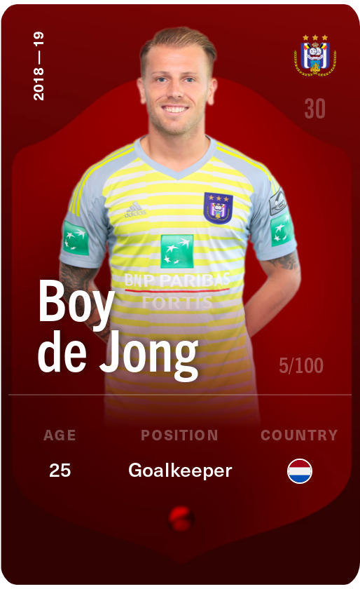 Sorare - Sorare Official - Boy de Jong 2018-19 • Rare 5/100 - NFT # 102003729397890911960539704036935359882604200050073612113651230037754902147422