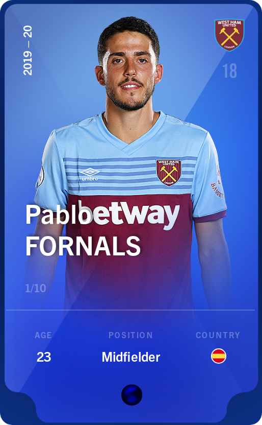 Sorare - Sorare Official - Pablo Fornals 2019-20 • Super Rare 1/10 - NFT # 106460143120902395553754130818744218085189958351940786430042396216929503605463