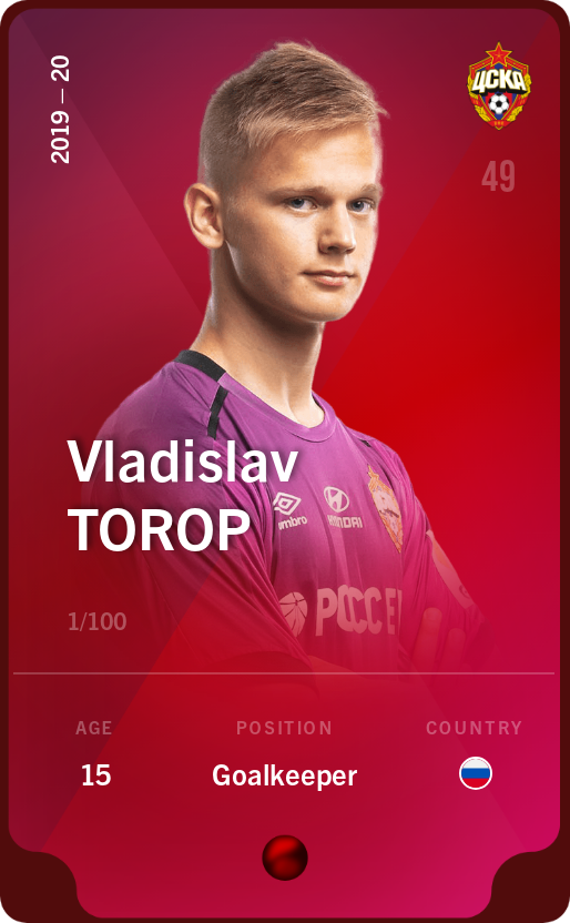 Sorare - Sorare Official - Vladislav Torop 2019-20 • Rare 1/100 - NFT # 107290485232630539783927423959272833660333873424616391265314712263392395090787