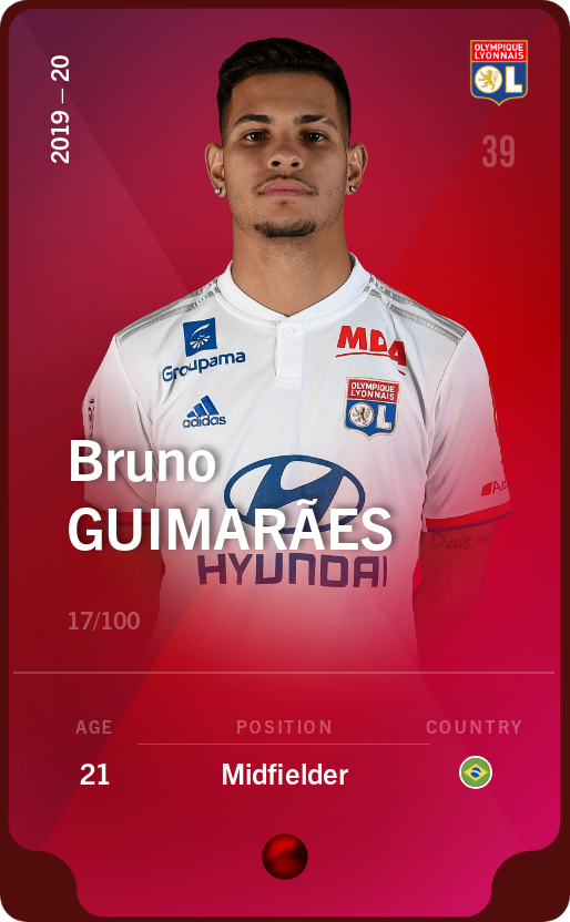 Sorare - Sorare Official - Bruno Guimarães 2019-20 • Rare 17/100 - NFT # 50695504787760853425947346235063719555782085476321349250870224581500663447579