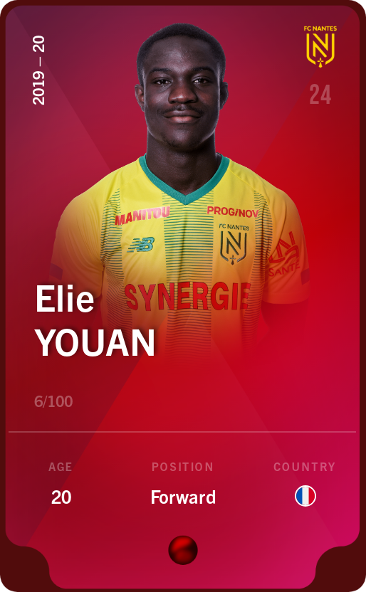 Sorare - Sorare Official - Elie Youan 2019-20 • Rare 6/100 - NFT # 16122669284232356720946072896160443991136091243845706438860838925621030420441