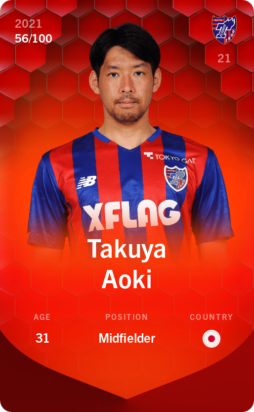 Sorare - Sorare Official - Takuya Aoki 2021-22 • Rare 56/100 - NFT # 33831077628988094468593983983238881950715439350073666411257814134117506541635