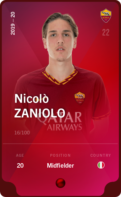Sorare - Sorare Official - Nicolò Zaniolo 2019-20 • Rare 16/100 - NFT # 95289151484502022414049054430518230307230656510761219852988033863171348540606