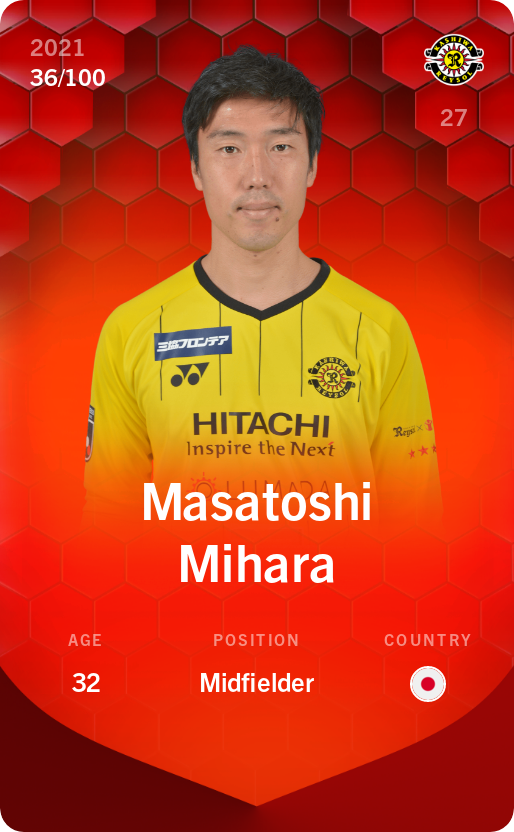 Sorare - Sorare Official - Masatoshi Mihara 2021-22 • Rare 36/100 - NFT # 69462415521517551083014751780145157807638574030697747508705992721896850464464