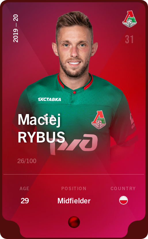 Sorare - Sorare Official - Maciej Rybus 2019-20 • Rare 26/100 - NFT # 102445861935518513647654965146636103485604752903127001945423668351490600114