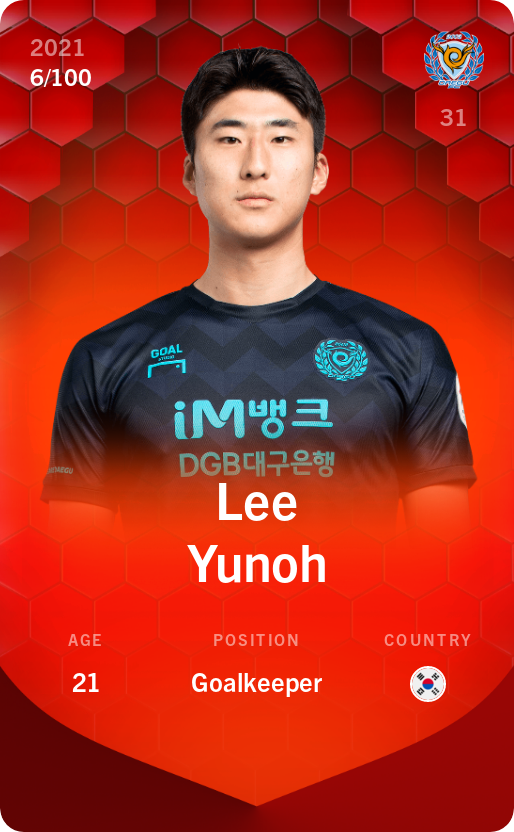 Sorare - Sorare Official - Lee Yunoh 2021-22 • Rare 6/100 - NFT # 80485516857953609452041989275783722847002600924416154357153038360319815271332